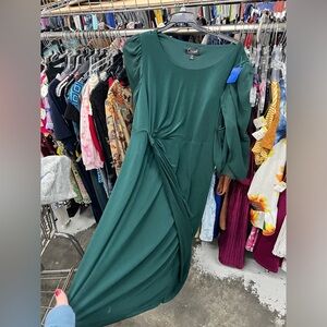 Connected Apparel Forest Green Asymmetrical Dress